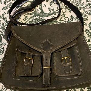 Komal Vintage Style Brown Leather bag with adjustable strap, durable leather.